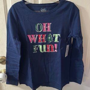 *FINAL* CROFT & BARROW CLASSIC TEE: OH WHAT FUN CHRISTMAS: BLUE: NWT: XS PETITE